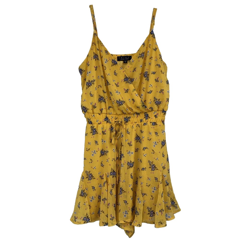 Trixxi Women‎ Floral M Babydoll Ruffle Romper Summer Beach Boho Retro Resort Y2K